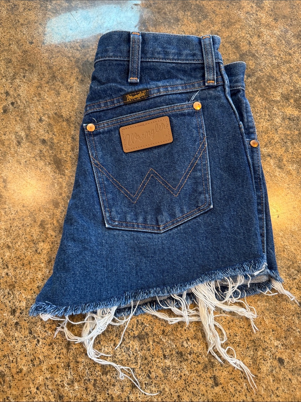Wrangler Dark Blue Distressed Denim custom Cutoff Shorts